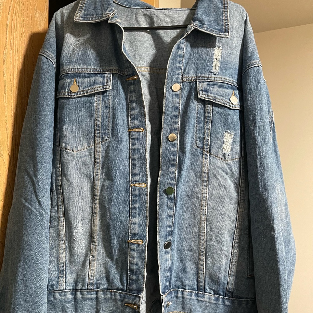 SHEIN Light Blue Distressed Denim Jean Jacket